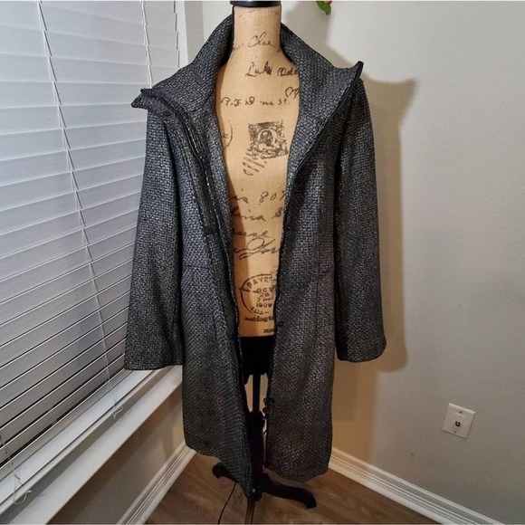 Calvin klein black and metallic tweed wool blend walking coat plus size 14 - Picture 2 of 8